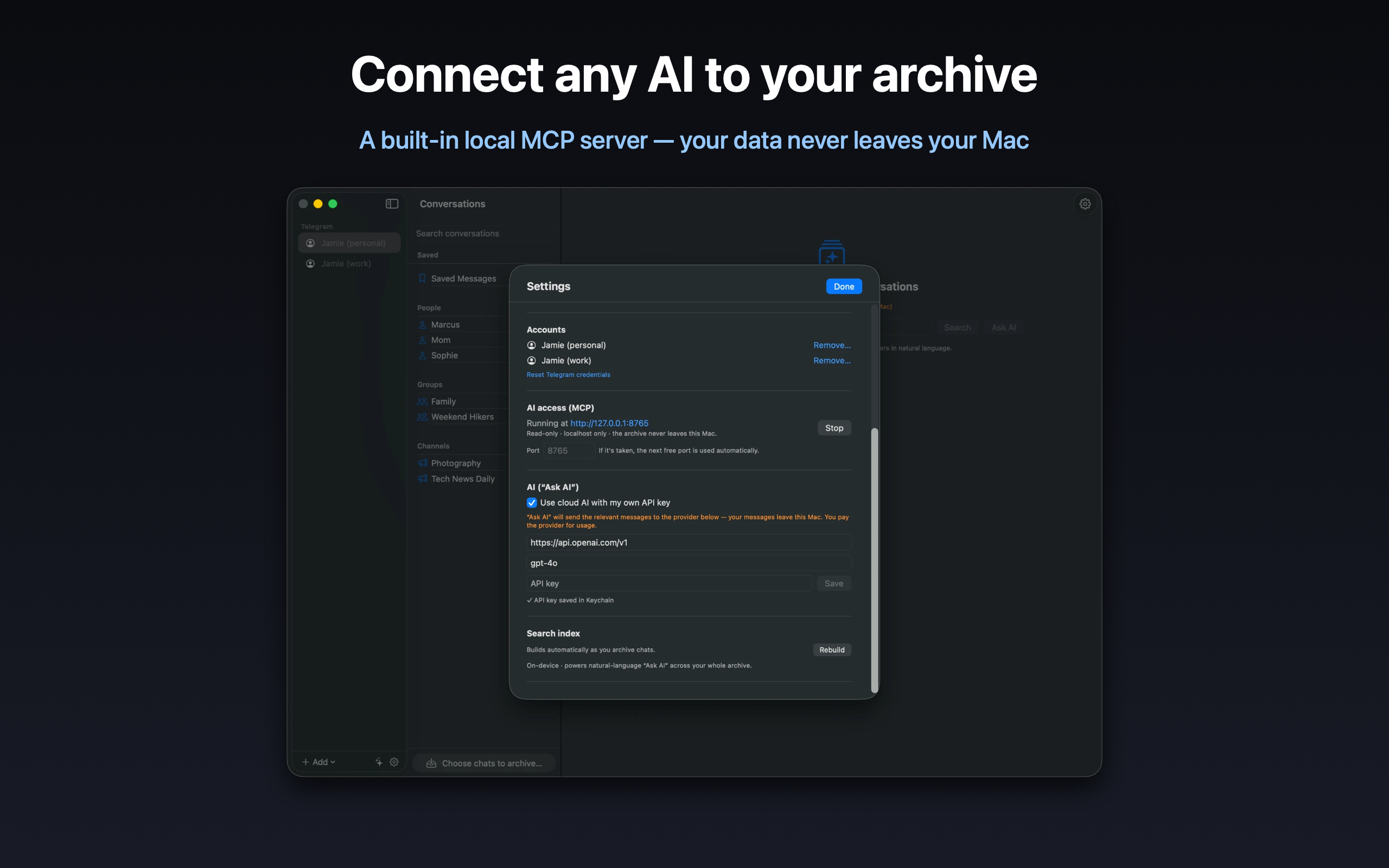 Connect any AI to your archive — a built-in local MCP server